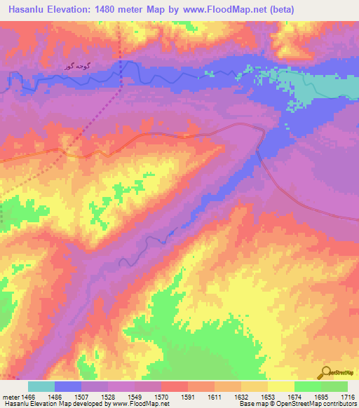 Hasanlu,Iran Elevation Map