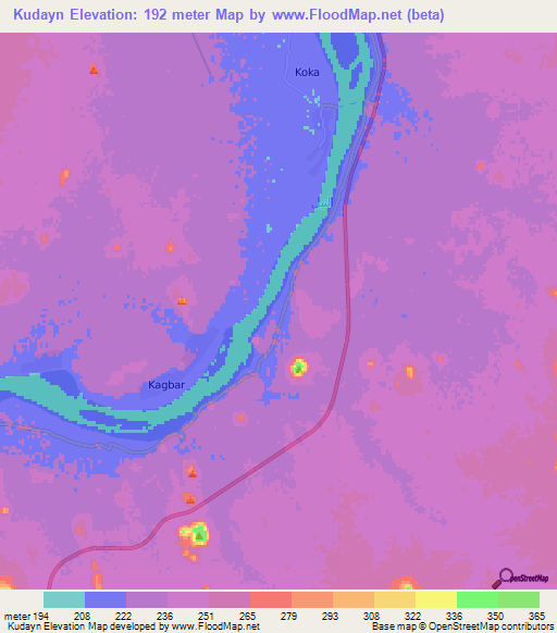 Kudayn,Sudan Elevation Map