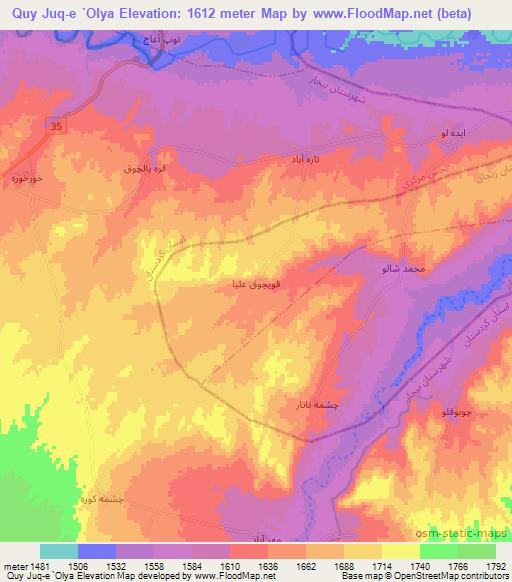 Quy Juq-e `Olya,Iran Elevation Map