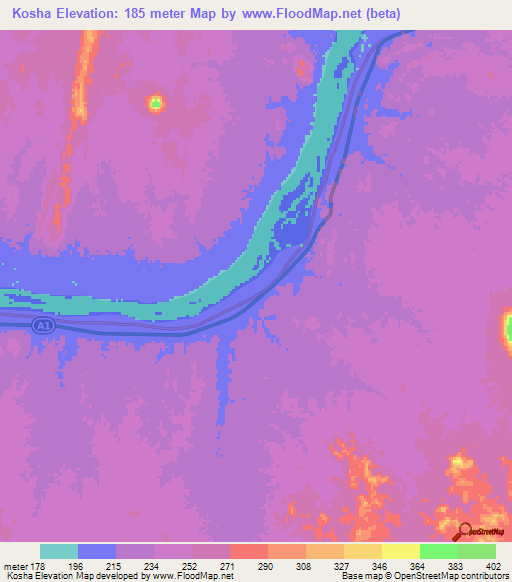 Kosha,Sudan Elevation Map