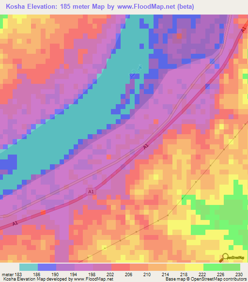 Kosha,Sudan Elevation Map