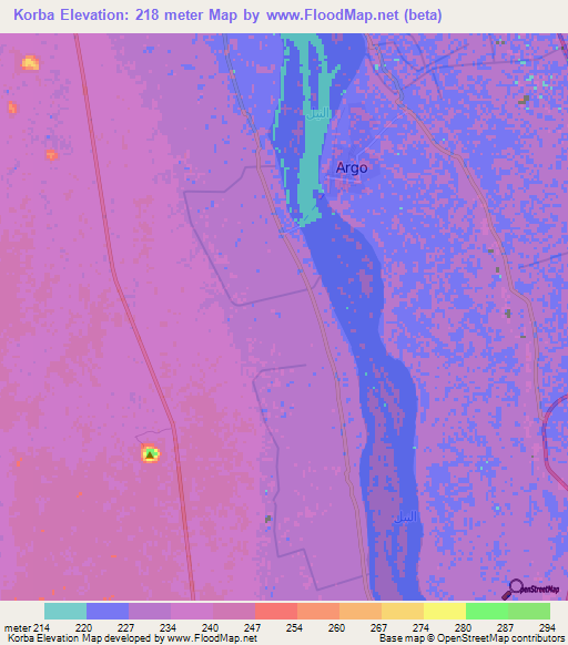 Korba,Sudan Elevation Map