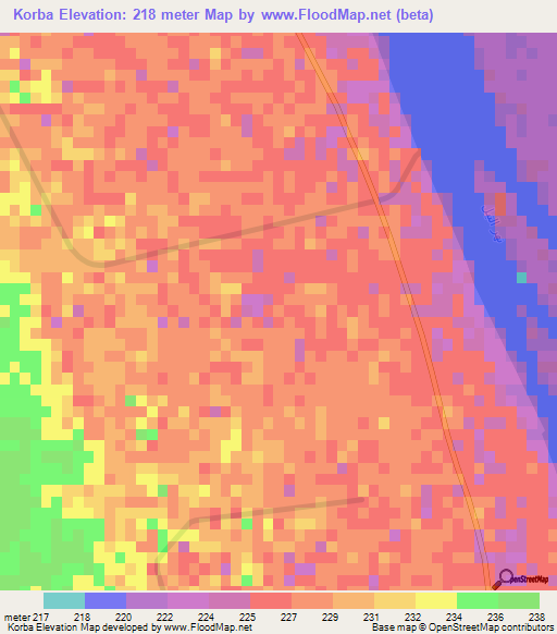 Korba,Sudan Elevation Map