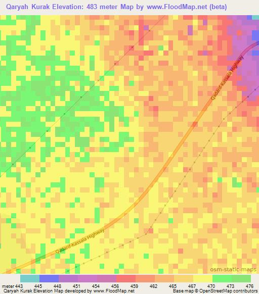 Qaryah Kurak,Sudan Elevation Map