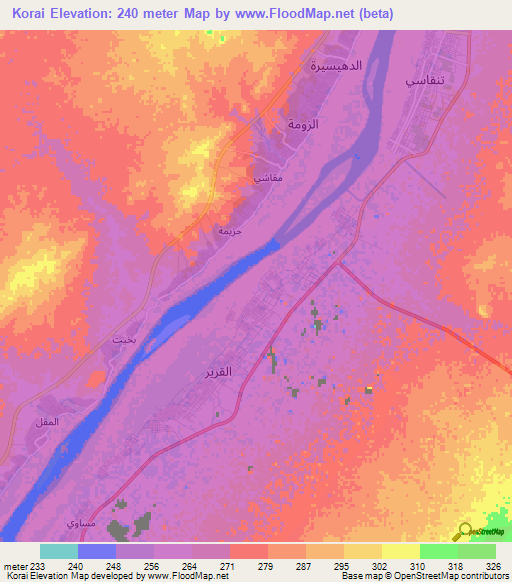 Korai,Sudan Elevation Map