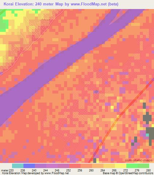 Korai,Sudan Elevation Map