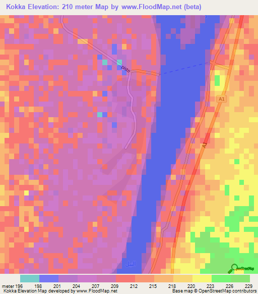 Kokka,Sudan Elevation Map