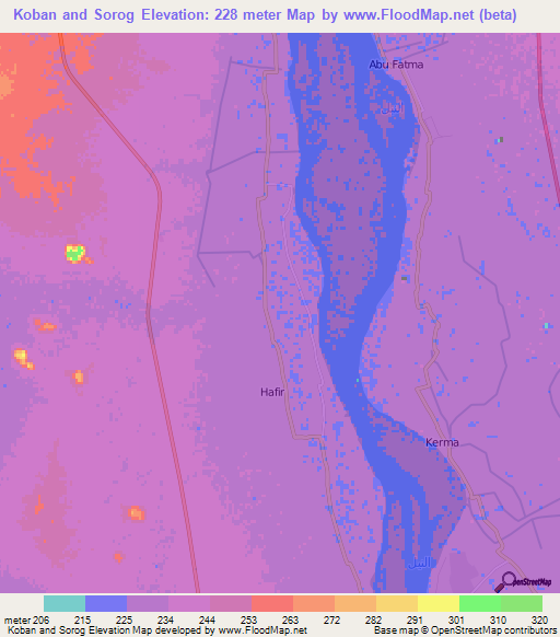 Koban and Sorog,Sudan Elevation Map