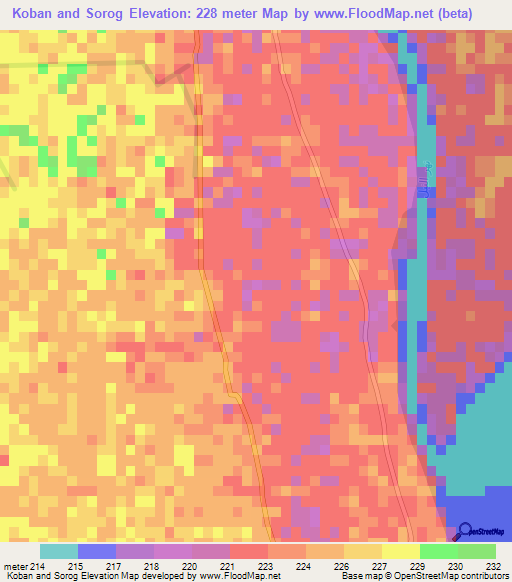 Koban and Sorog,Sudan Elevation Map