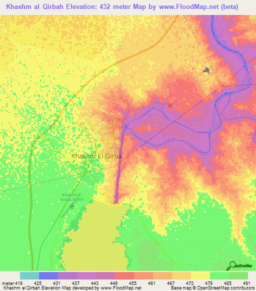 Khashm al Qirbah,Sudan Elevation Map