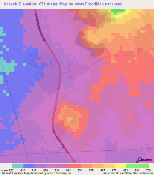 Kassab,Sudan Elevation Map