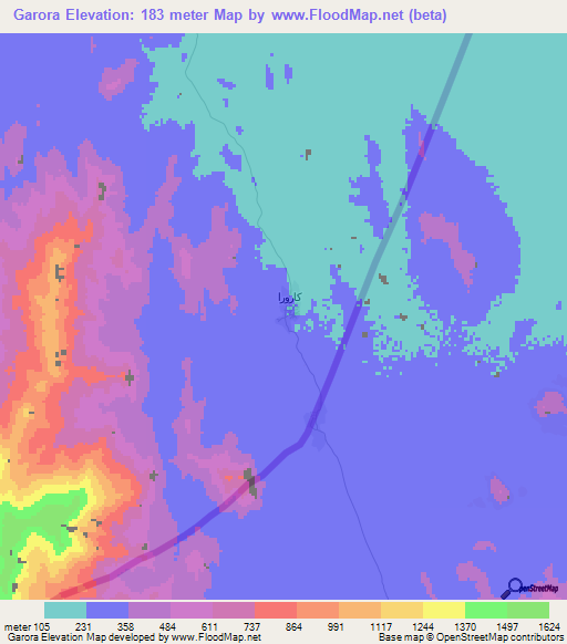 Garora,Sudan Elevation Map