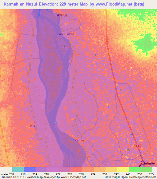 Karmah an Nuzul,Sudan Elevation Map