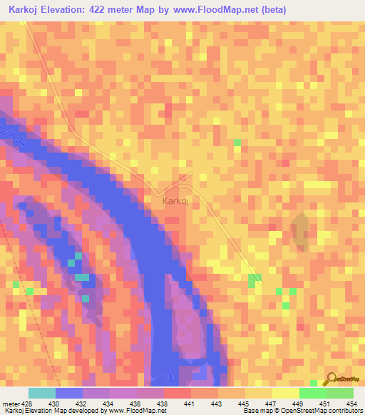 Karkoj,Sudan Elevation Map