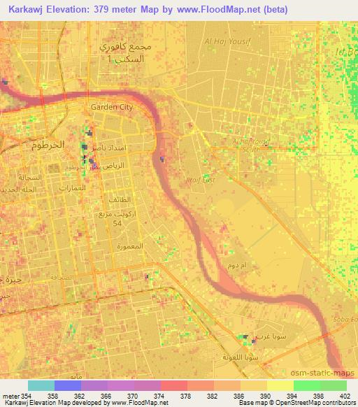 Karkawj,Sudan Elevation Map