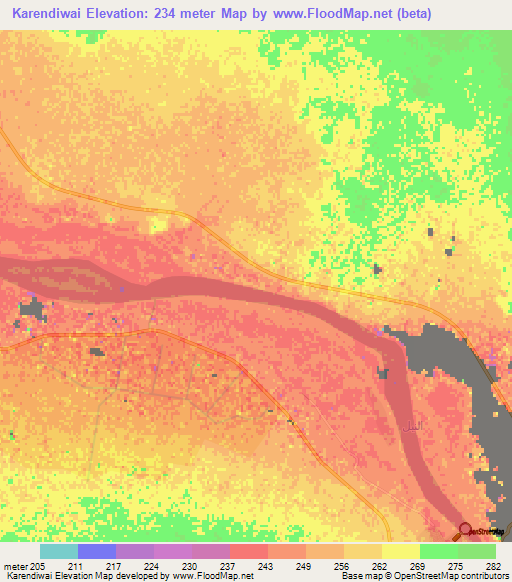 Karendiwai,Sudan Elevation Map