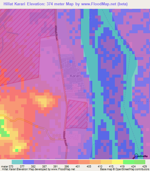 Hillat Karari,Sudan Elevation Map