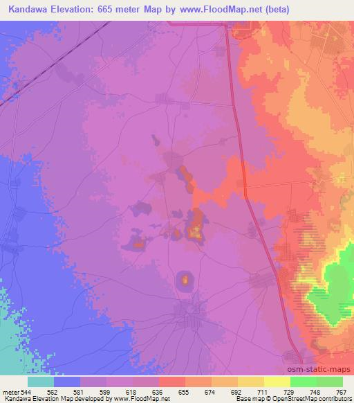 Kandawa,Sudan Elevation Map