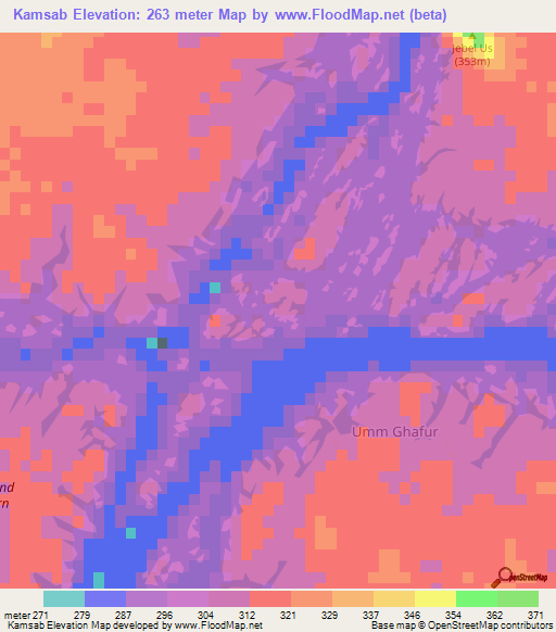 Kamsab,Sudan Elevation Map