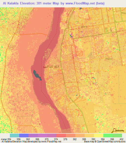 Al Kalakla,Sudan Elevation Map