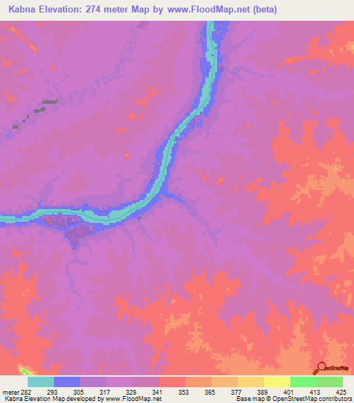 Kabna,Sudan Elevation Map