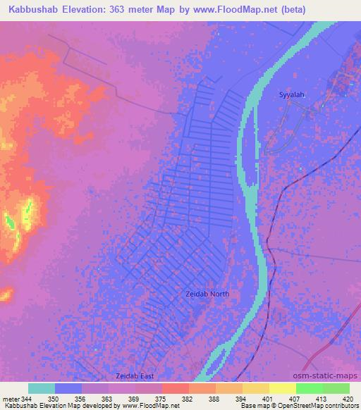 Kabbushab,Sudan Elevation Map