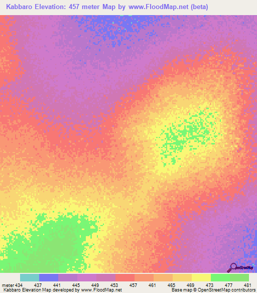 Kabbaro,Sudan Elevation Map