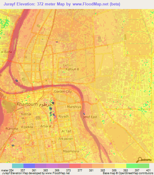 Jurayf,Sudan Elevation Map