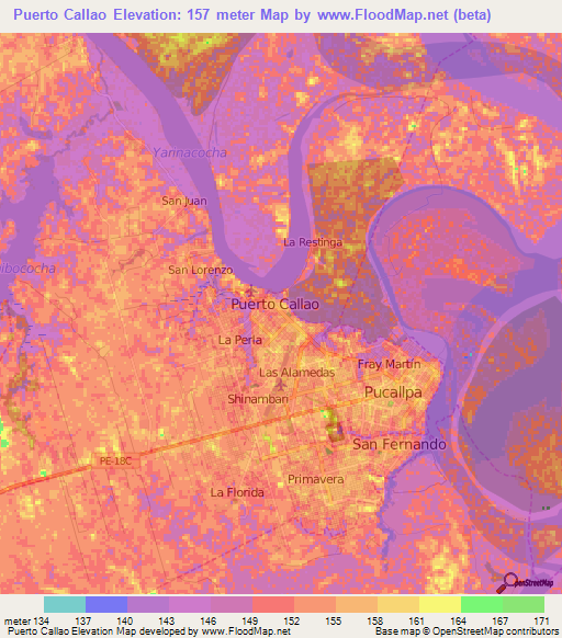 Puerto Callao,Peru Elevation Map