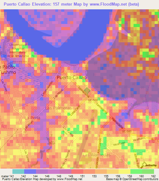 Puerto Callao,Peru Elevation Map