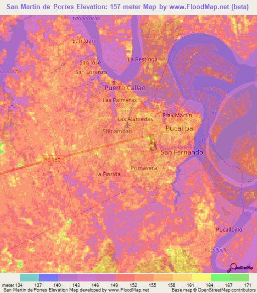 San Martin de Porres,Peru Elevation Map