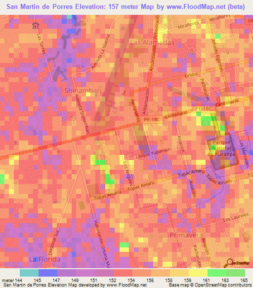 San Martin de Porres,Peru Elevation Map