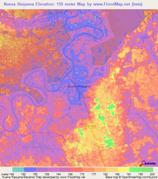 Nueva Requena,Peru Elevation Map