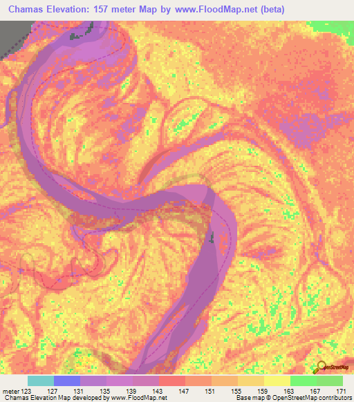 Chamas,Peru Elevation Map