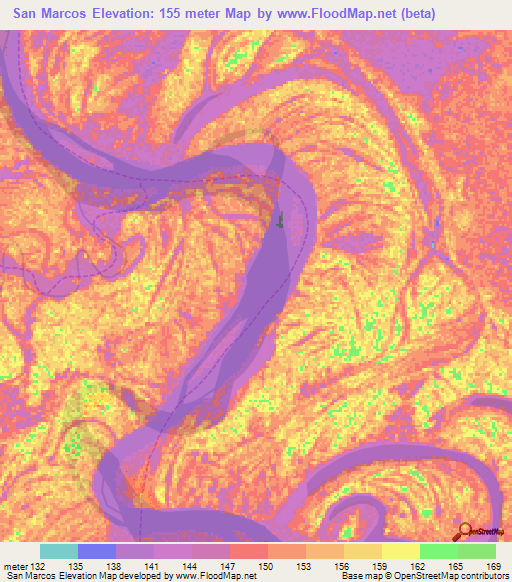 San Marcos,Peru Elevation Map