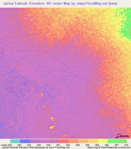 Jazirat Fatimah,Sudan Elevation Map