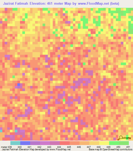 Jazirat Fatimah,Sudan Elevation Map