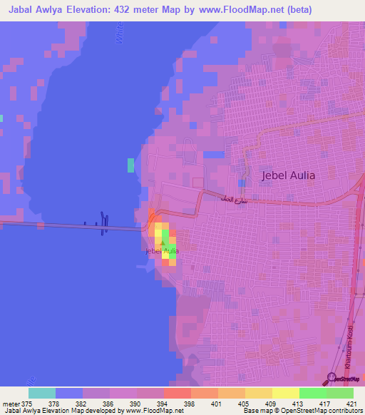 Jabal Awlya,Sudan Elevation Map