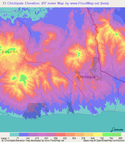 El Chichipate,El Salvador Elevation Map
