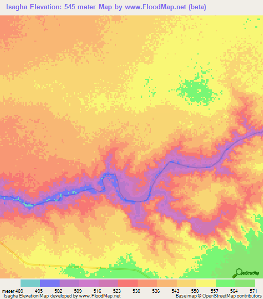 Isagha,Sudan Elevation Map