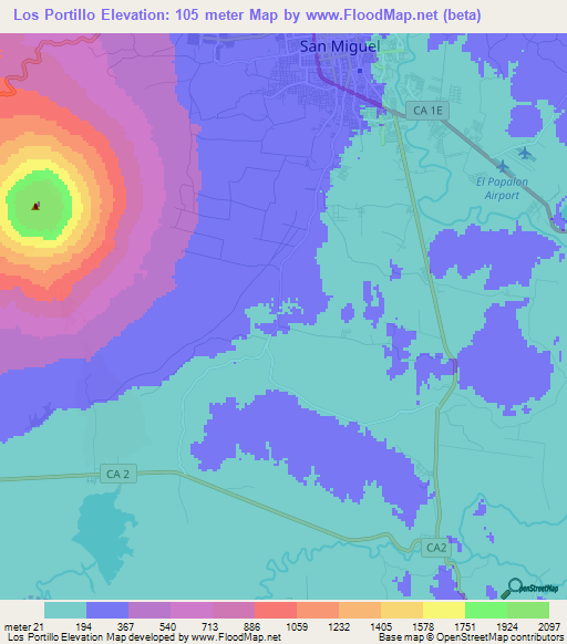 Los Portillo,El Salvador Elevation Map