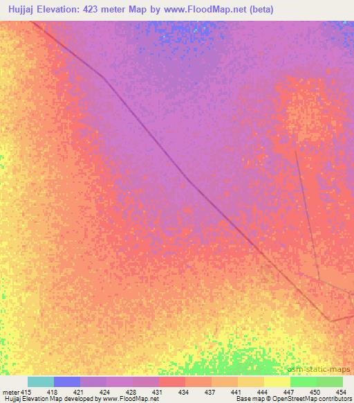 Hujjaj,Sudan Elevation Map