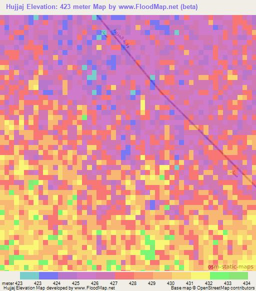 Hujjaj,Sudan Elevation Map