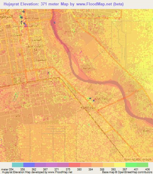 Hujayrat,Sudan Elevation Map