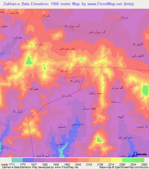 Zakhan-e Bala,Iran Elevation Map