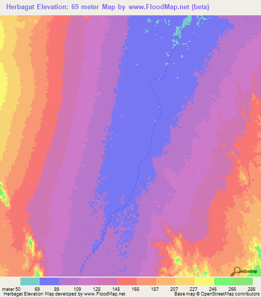 Herbagat,Sudan Elevation Map