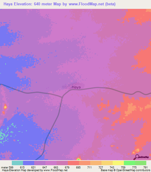 Haya,Sudan Elevation Map
