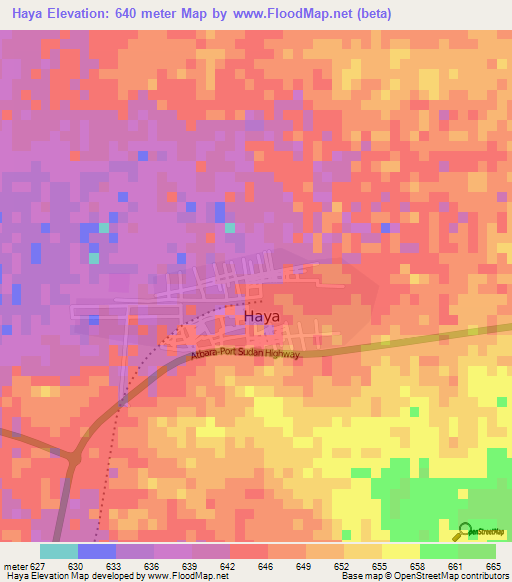 Haya,Sudan Elevation Map