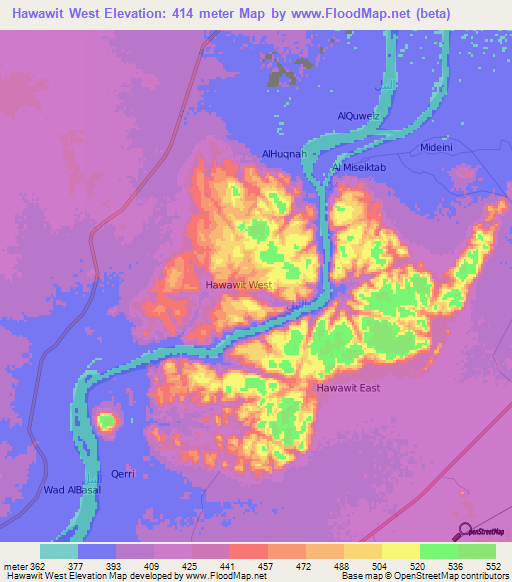 Hawawit West,Sudan Elevation Map