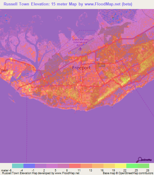 Russell Town,Bahamas Elevation Map